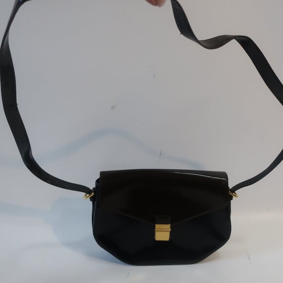 Womens Moschino 453248 Brown Black Matted Patent Leather Shoulder Handbag - Picture 3 of 16